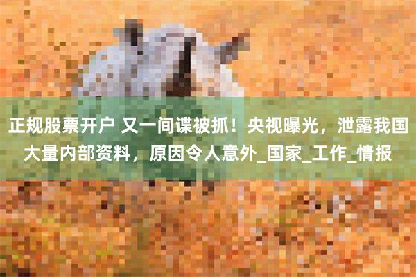 正规股票开户 又一间谍被抓！央视曝光，泄露我国大量内部资料，原因令人意外_国家_工作_情报